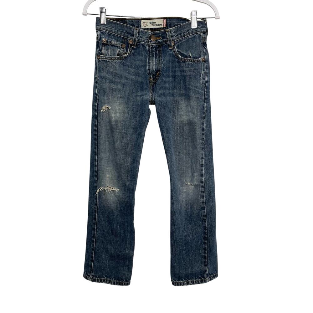 Levi's 514‎ Slim Straight Jeans Distressed Medium Wash Fading Size 12R 26/26.5